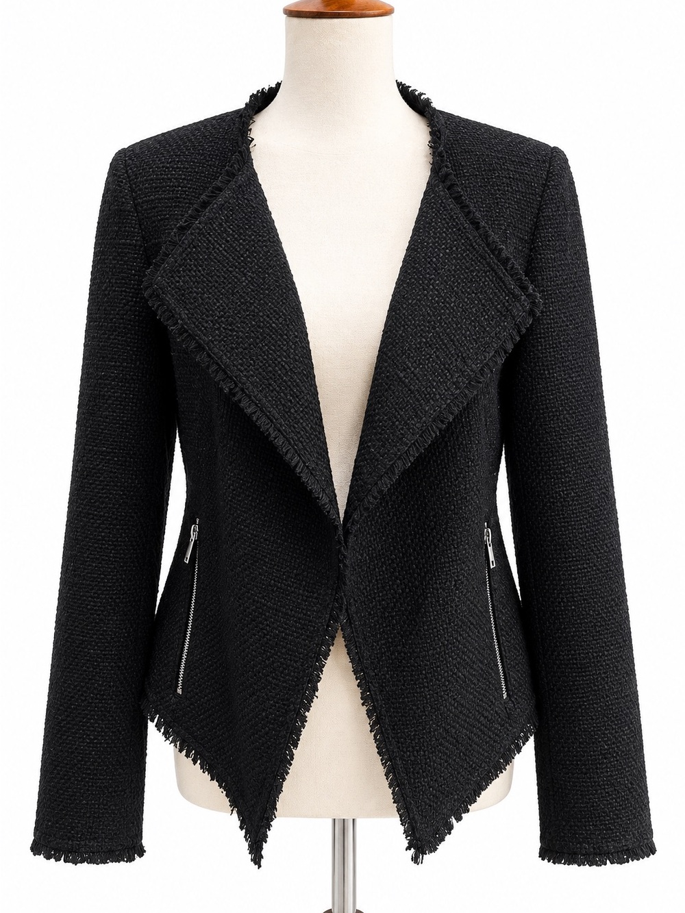 Saks Fifth Avenue Black Open-Front Tweed Jacket - Women M